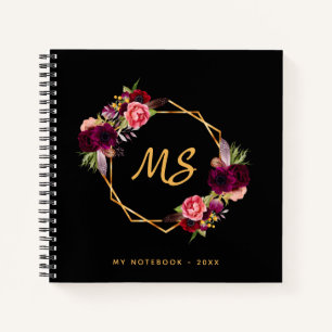 Goldener Bordeaux-Monogramm-Chic Notizbuch