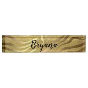 Goldener Bronze-Zebra-Druck Dschungel-Safari-Glamo Namensplakette