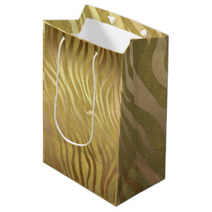 Goldener Bronze Zebradruck Dschungel Safari Glamou Mittlere Geschenktüte