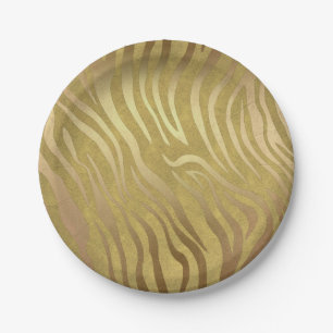Goldener Bronze Zebradruck Dschungel Safari Glamou Pappteller