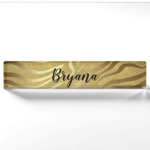 Goldener Bronzezebra-Druck-Dschungel-Safari-Zauber Namensplakette