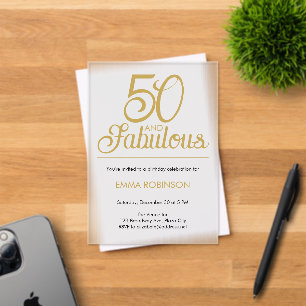 Goldener Buchstabe "50 und Fabelhaft" Fünfzigster Acryleinladungen