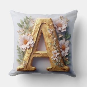 Goldener Buchstabe A mit floralem weißen Blüten-De Kissen