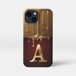 Goldener Buchstabe A Monogramm mit triefendem Meta iPhone 13 Mini Hülle
