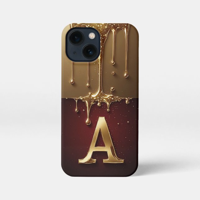 Goldener Buchstabe A Monogramm mit triefendem Meta iPhone 13 Mini Hülle (Rückseite)