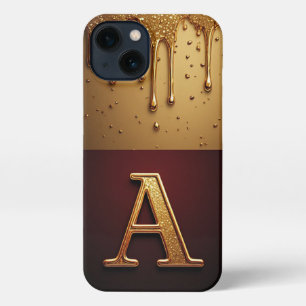 Goldener Buchstabe A Monogramm mit tropfender Meta iPhone Hülle
