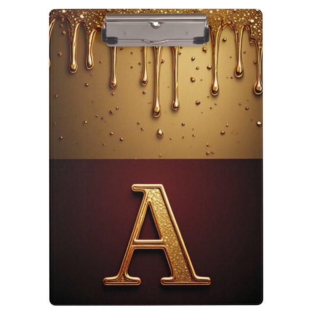 Goldener Buchstabe A Monogramm mit tropfender Meta Klemmbrett (Vorderseite)