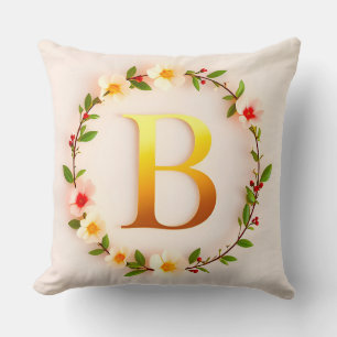 Goldener Buchstabe B Floraler Kranz Personalisiert Kissen