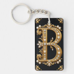 Goldener Buchstabe B Monogramm mit Diamanten und P Schlüsselanhänger
