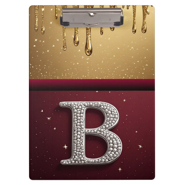 Goldener Buchstabe B Monogramm mit tropfender Meta Klemmbrett (Vorderseite)