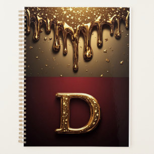 Goldener Buchstabe D Monogramm mit triefender Meta Planer