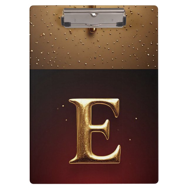 Goldener Buchstabe E Monogramm mit tropfender Meta Klemmbrett (Vorderseite)