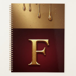 Goldener Buchstabe F Monogramm mit tropfender Meta Planer