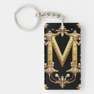Goldener Buchstabe M Monogramm mit Diamanten und P Schlüsselanhänger