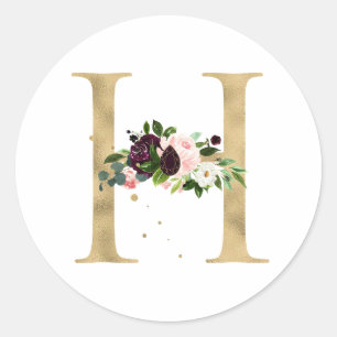 Goldener Buchstabe MONOGRAMM Boho Burgunder Blumen Runder Aufkleber