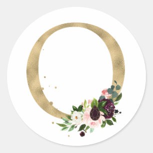 Goldener Buchstabe MONOGRAMM Boho burgunderrote Bl Runder Aufkleber