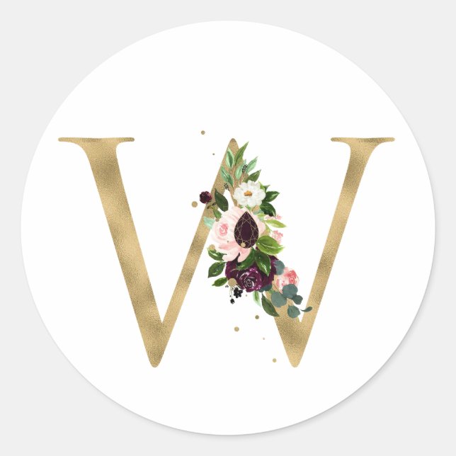 Goldener Buchstabe MONOGRAMM boho burgundy Blume C Runder Aufkleber (Vorderseite)