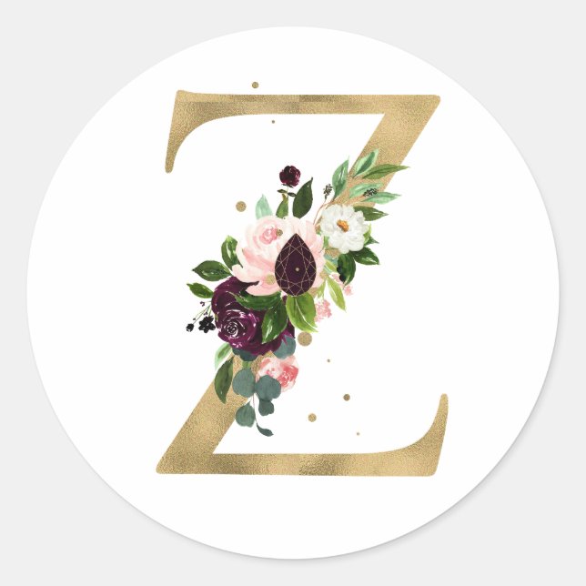 Goldener Buchstabe MONOGRAMM boho burgundy Blume C Runder Aufkleber (Vorderseite)