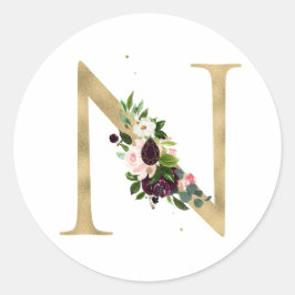 Goldener Buchstabe MONOGRAMM boho burgundy Blume C Runder Aufkleber