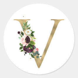 Goldener Buchstabe MONOGRAMM boho burgundy Blume C Runder Aufkleber
