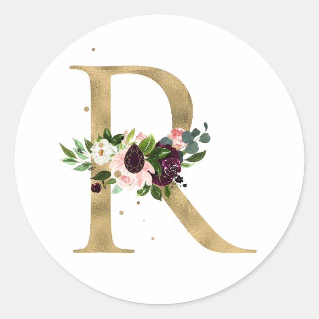 Goldener Buchstabe MONOGRAMM boho burgundy Blume C Runder Aufkleber (Vorderseite)