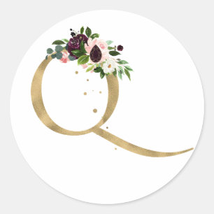 Goldener Buchstabe MONOGRAMM boho burgundy Blume C Runder Aufkleber