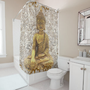 Goldener Buddha Golden Floral Blumen Duschvorhang