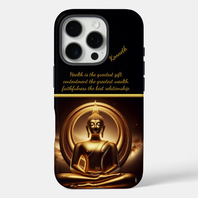 Goldener Buddha in ruhiger Meditation iPhone 16 Pro Hülle (Rückseite)