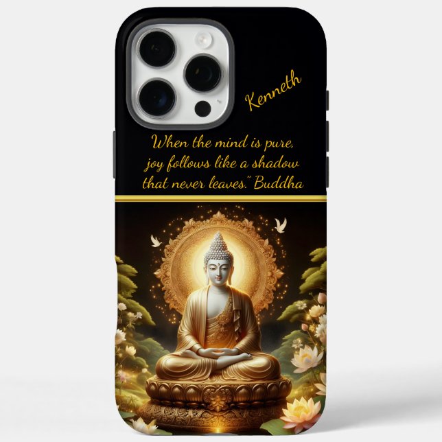 Goldener Buddha in ruhiger Natur iPhone 16 Pro Max Hülle (Rückseite)