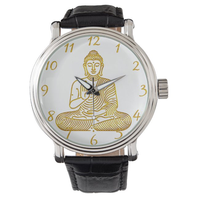 Goldener Buddha in ruhiger Pose Armbanduhr (Vorderseite)