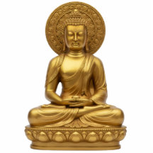 Goldener Buddha mit Nimbus-Heiligenschein 2D-Statu