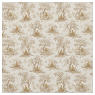 Goldener Buddha Toile de Jouy Klassisches Muster Stoff