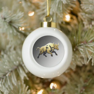 Goldener Bulle – Stärke & Wohlstand Emblem Keramik Kugel-Ornament