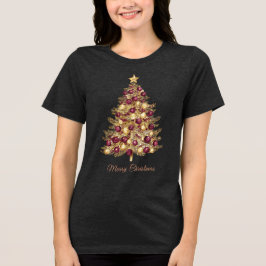 Goldener Burgunder Weihnachtsbaum T - Shirt der Fr