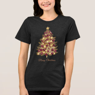 Goldener Burgunder Weihnachtsbaum T - Shirt der Fr