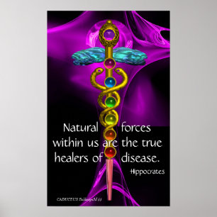 GOLDENER CADUCEUS, 7 CHAKREN, LILA ROSE Medizin, Y Poster