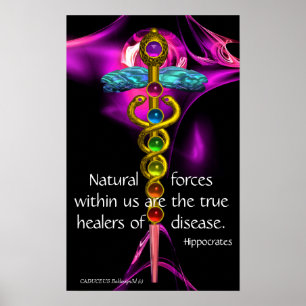 GOLDENER CADUCEUS, 7 CHAKREN, ULTRA-VIOLETT Medizi Poster