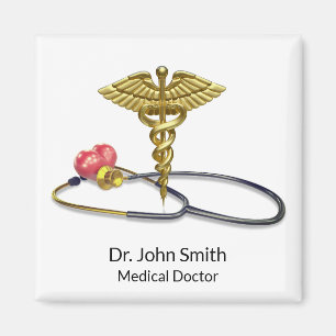 Goldener Caduceus Medizin & Stethoskop mit Herz Magnet