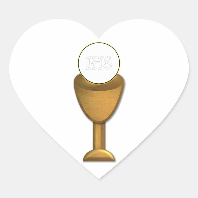 Goldener Chalice und Gastgeber - Heilige Kommune Herz-Aufkleber (Vorderseite)