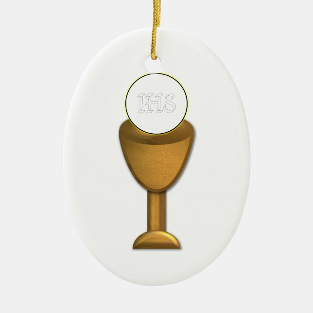 Goldener Chalice und Gastgeber - Heilige Kommune Keramikornament (Vorne)