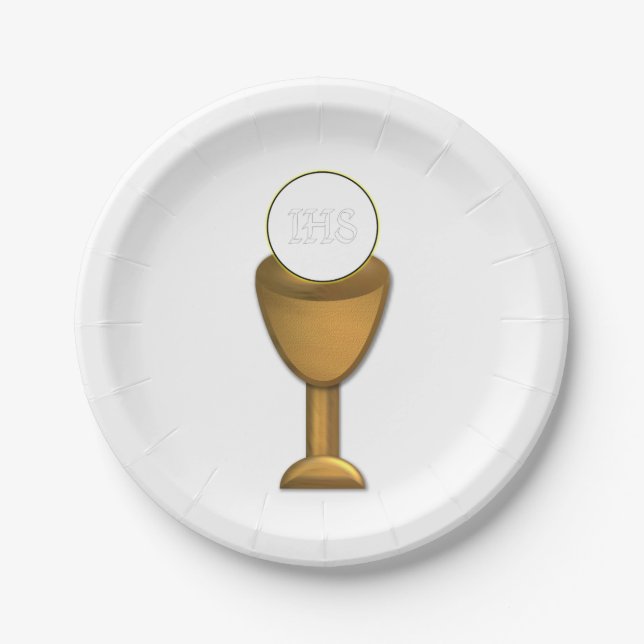 Goldener Chalice und Gastgeber - Heilige Kommune Pappteller (Vorderseite)