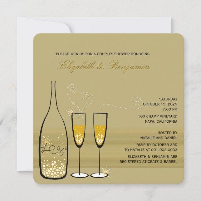 Goldener Champagner Bubbly Classy Polterabend Einl Einladung (Vorderseite)