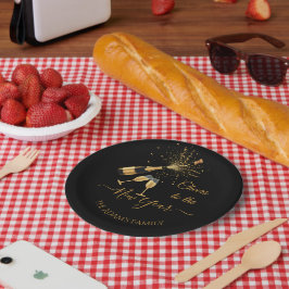 Goldener Champagner Prost Neujahr Pappteller