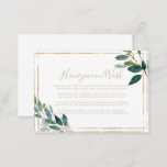 Goldener Chic Eucalyptus Honeymoon Wish Begleitkarte<br><div class="desc">Diese goldene,  geometrisch schicke Eukalyptus-Wunschzettel ist perfekt für eine rustikale Hochzeit. Das Design ist mit einem grünen Eukalyptus-Blattwerk versehen,  das einen geometrischen Rahmen aus Gold schmückt.</div>