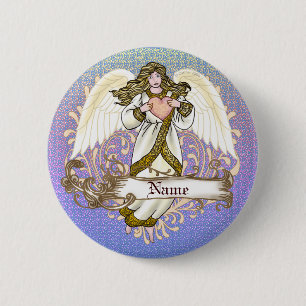 Goldener christlicher Engel Herz   Button