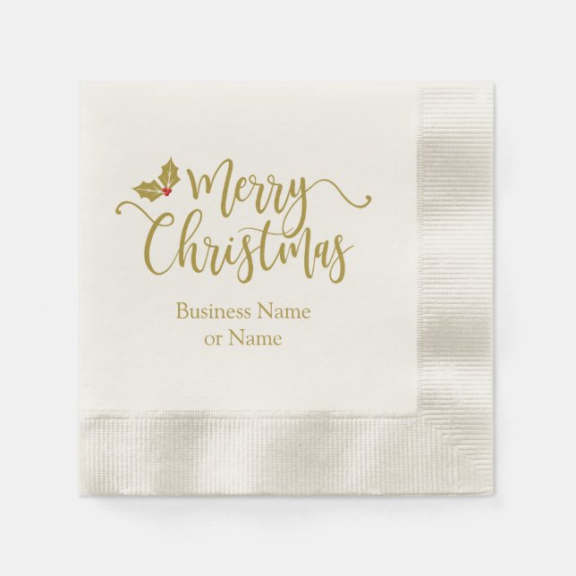 Goldener Christmas design typography and and Holly Serviette (Vorderseite)