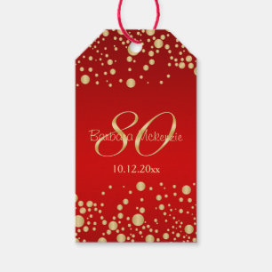 Goldener Confetti auf Rot 80. Geburtstags-Party Geschenkanhänger
