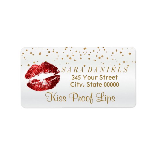 Goldener Confetti u. rote Glitter-Lippen Adressaufkleber