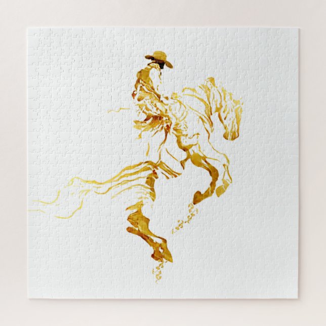 Goldener Cowboy auf aufbäumendem Pferd  (Vertikal)