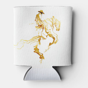 Goldener Cowboy auf aufbäumendem Pferd Dosenkühler